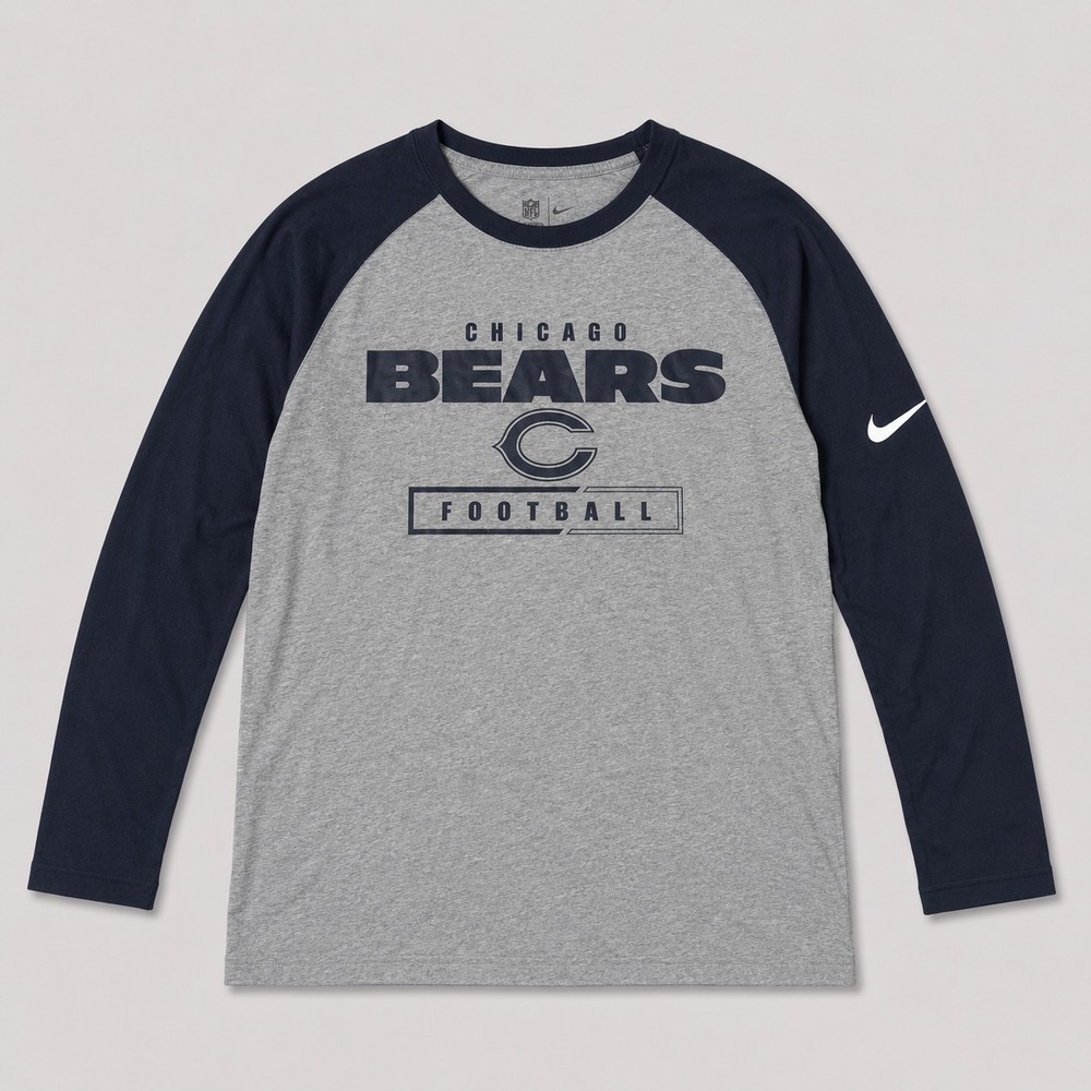 Nike Chicago Bears Football Raglan 3/4 Sleeve T-Shirt Mens Large Gray NFL Tee